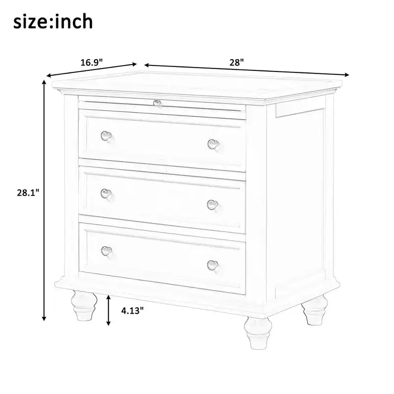 Meuble de rangement en bois Henry à 3 tiroirs avec plateau coulissant, table d'appoint polyvalente