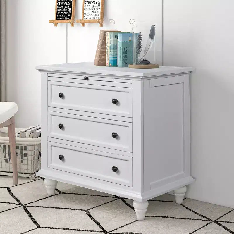 Meuble de rangement en bois Henry à 3 tiroirs avec plateau coulissant, table d'appoint polyvalente