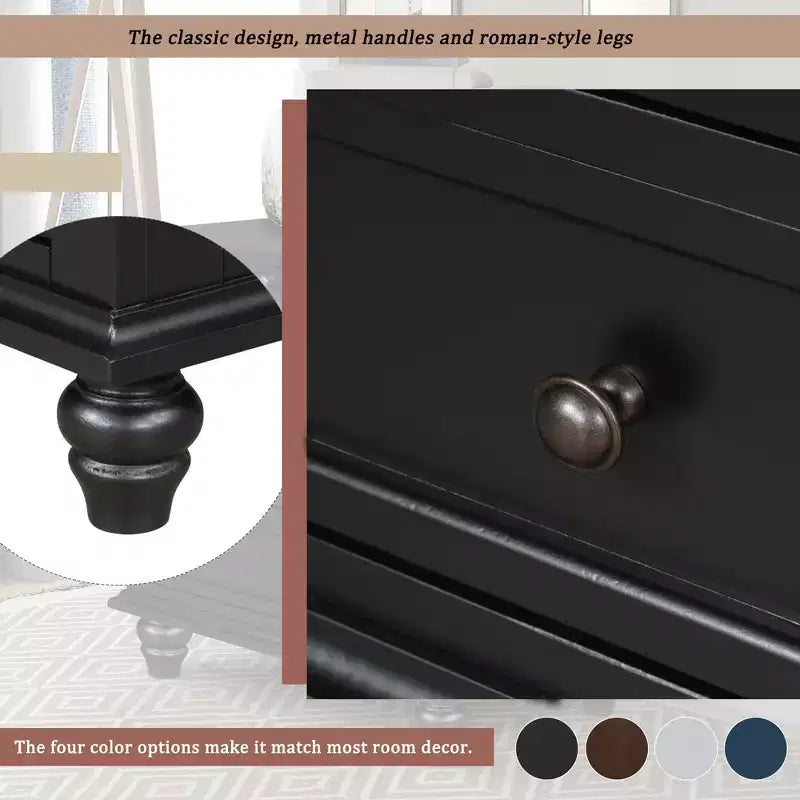 Meuble de rangement en bois Henry à 3 tiroirs avec plateau coulissant, table d'appoint polyvalente