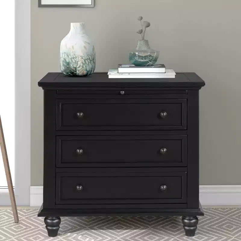 GDFStudio Henry 3-Drawer Storage Wood Cabinet with Pull-Out Tray  Versatile End Table