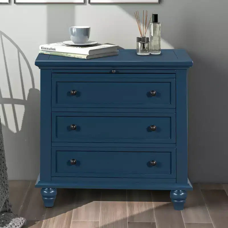 Meuble de rangement en bois Henry à 3 tiroirs avec plateau coulissant, table d'appoint polyvalente