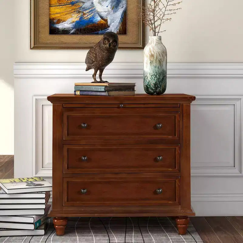 Meuble de rangement en bois Henry à 3 tiroirs avec plateau coulissant, table d'appoint polyvalente