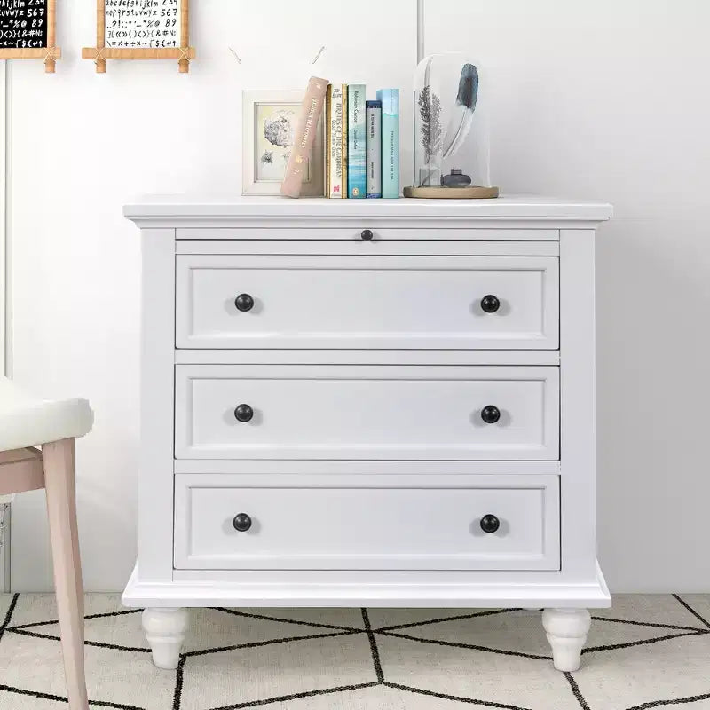 Meuble de rangement en bois Henry à 3 tiroirs avec plateau coulissant, table d'appoint polyvalente