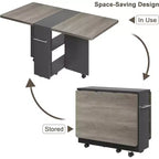 Table à manger pliante, table à abattants avec 6 roulettes et étagère de rangement à 2 niveaux, table à manger peu encombrante pour les petits espaces