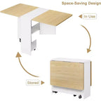 Table à manger pliante, table à abattants avec 6 roulettes et étagère de rangement à 2 niveaux, table à manger peu encombrante pour les petits espaces