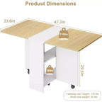 Table à manger pliante, table à abattants avec 6 roulettes et étagère de rangement à 2 niveaux, table à manger peu encombrante pour les petits espaces