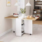 Table à manger pliante, table à abattants avec 6 roulettes et étagère de rangement à 2 niveaux, table à manger peu encombrante pour les petits espaces