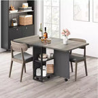 Table à manger pliante, table à abattants avec 6 roulettes et étagère de rangement à 2 niveaux, table à manger peu encombrante pour les petits espaces