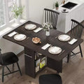 Folding Dining Table, Drop Leaf Table with 6 Wheels and 2-Tier Storage Shelf, Space-Saving Dining Table for Small Spaces