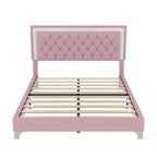 Cadre de lit rembourré Queen Size, lit plateforme moderne en velours avec tête de lit capitonnée
