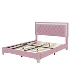 Cadre de lit rembourré Queen Size, lit plateforme moderne en velours avec tête de lit capitonnée