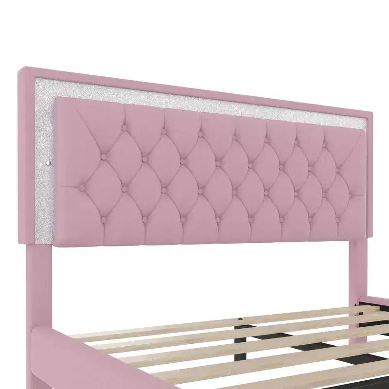 Cadre de lit rembourré Queen Size, lit plateforme moderne en velours avec tête de lit capitonnée