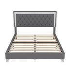 Cadre de lit rembourré Queen Size, lit plateforme moderne en velours avec tête de lit capitonnée