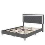 Cadre de lit rembourré Queen Size, lit plateforme moderne en velours avec tête de lit capitonnée