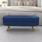 Banc de rangement moderne de 111 cm avec pouf ovale rembourré en lin, banc de bout de lit avec pieds en bois, banc d'entrée pour chambre à coucher, salon