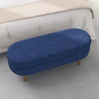 Banc de rangement moderne de 111 cm avec pouf ovale rembourré en lin, banc de bout de lit avec pieds en bois, banc d'entrée pour chambre à coucher, salon