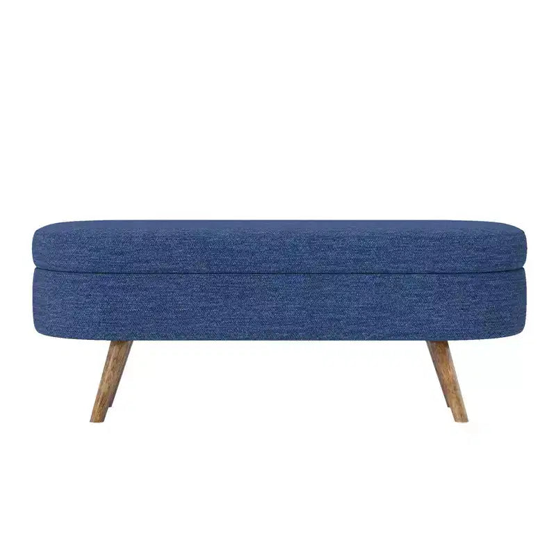 Banc de rangement moderne de 111 cm avec pouf ovale rembourré en lin, banc de bout de lit avec pieds en bois, banc d'entrée pour chambre à coucher, salon
