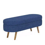 Banc de rangement moderne de 111 cm avec pouf ovale rembourré en lin, banc de bout de lit avec pieds en bois, banc d'entrée pour chambre à coucher, salon