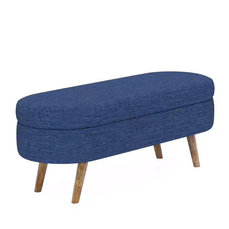 Banc de rangement moderne de 111 cm avec pouf ovale rembourré en lin, banc de bout de lit avec pieds en bois, banc d'entrée pour chambre à coucher, salon