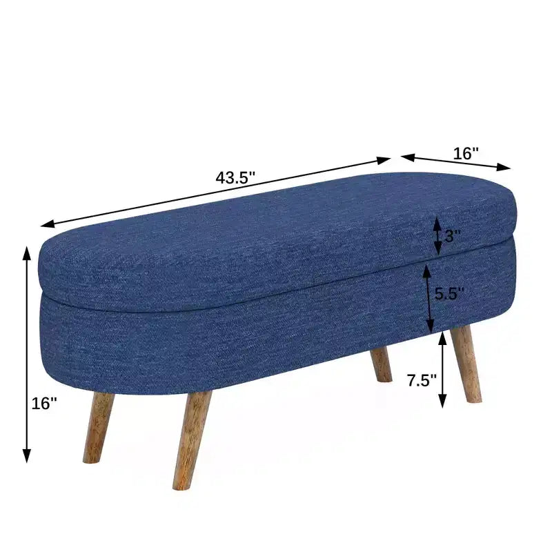 Banc de rangement moderne de 111 cm avec pouf ovale rembourré en lin, banc de bout de lit avec pieds en bois, banc d'entrée pour chambre à coucher, salon
