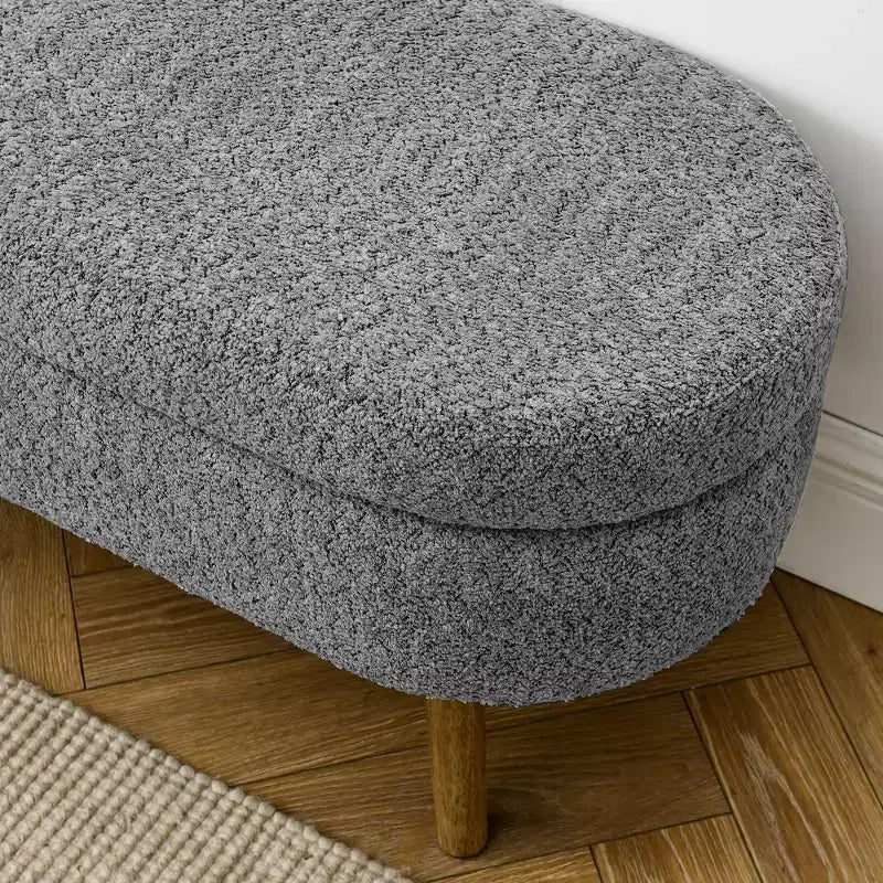 Banc de rangement moderne de 111 cm avec pouf ovale rembourré en lin, banc de bout de lit avec pieds en bois, banc d'entrée pour chambre à coucher, salon