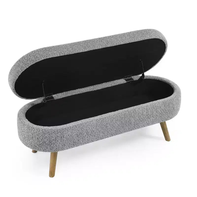 Banc de rangement moderne de 111 cm avec pouf ovale rembourré en lin, banc de bout de lit avec pieds en bois, banc d'entrée pour chambre à coucher, salon
