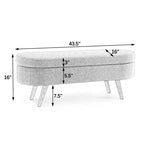 Banc de rangement moderne de 111 cm avec pouf ovale rembourré en lin, banc de bout de lit avec pieds en bois, banc d'entrée pour chambre à coucher, salon
