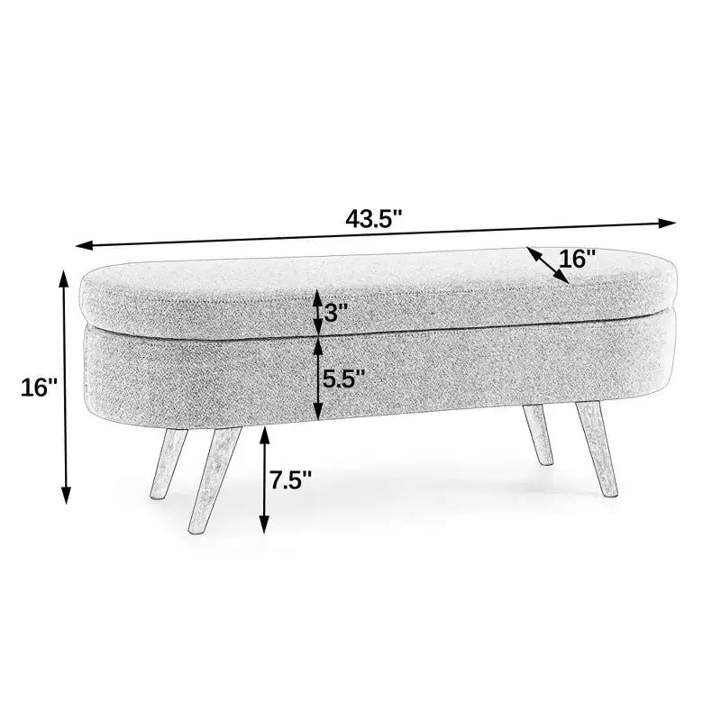Banc de rangement moderne de 111 cm avec pouf ovale rembourré en lin, banc de bout de lit avec pieds en bois, banc d'entrée pour chambre à coucher, salon
