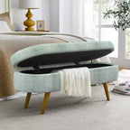 Banc de rangement moderne de 111 cm avec pouf ovale rembourré en lin, banc de bout de lit avec pieds en bois, banc d'entrée pour chambre à coucher, salon