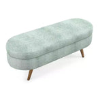 Banc de rangement moderne de 111 cm avec pouf ovale rembourré en lin, banc de bout de lit avec pieds en bois, banc d'entrée pour chambre à coucher, salon