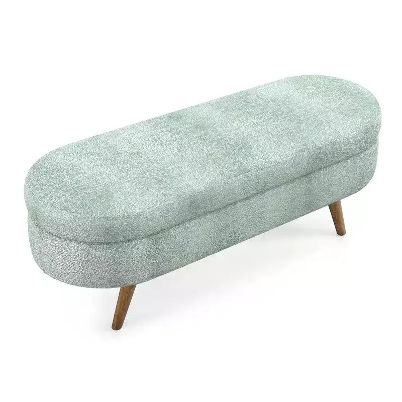 Banc de rangement moderne de 111 cm avec pouf ovale rembourré en lin, banc de bout de lit avec pieds en bois, banc d'entrée pour chambre à coucher, salon