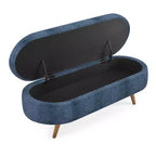 Banc de rangement moderne de 111 cm avec pouf ovale rembourré en lin, banc de bout de lit avec pieds en bois, banc d'entrée pour chambre à coucher, salon