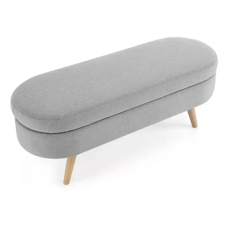 Banc de rangement moderne de 111 cm avec pouf ovale rembourré en lin, banc de bout de lit avec pieds en bois, banc d'entrée pour chambre à coucher, salon