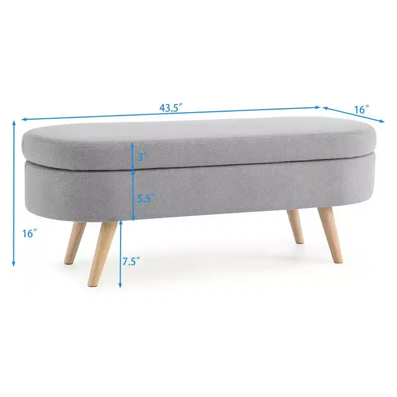 Banc de rangement moderne de 111 cm avec pouf ovale rembourré en lin, banc de bout de lit avec pieds en bois, banc d'entrée pour chambre à coucher, salon
