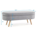 Banc de rangement moderne de 111 cm avec pouf ovale rembourré en lin, banc de bout de lit avec pieds en bois, banc d'entrée pour chambre à coucher, salon