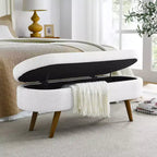 Banc de rangement moderne de 111 cm avec pouf ovale rembourré en lin, banc de bout de lit avec pieds en bois, banc d'entrée pour chambre à coucher, salon