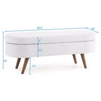 Banc de rangement moderne de 111 cm avec pouf ovale rembourré en lin, banc de bout de lit avec pieds en bois, banc d'entrée pour chambre à coucher, salon