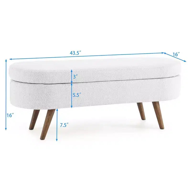 Banc de rangement moderne de 111 cm avec pouf ovale rembourré en lin, banc de bout de lit avec pieds en bois, banc d'entrée pour chambre à coucher, salon