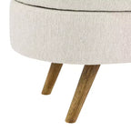 Banc de rangement moderne de 111 cm avec pouf ovale rembourré en lin, banc de bout de lit avec pieds en bois, banc d'entrée pour chambre à coucher, salon