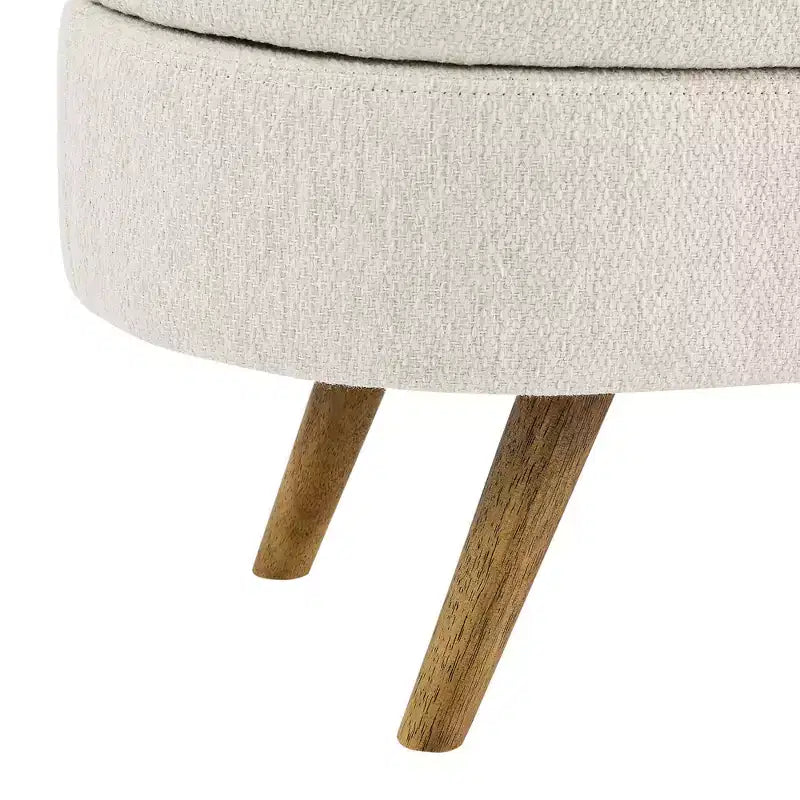 Banc de rangement moderne de 111 cm avec pouf ovale rembourré en lin, banc de bout de lit avec pieds en bois, banc d'entrée pour chambre à coucher, salon