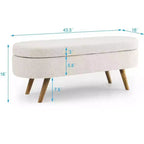 Banc de rangement moderne de 111 cm avec pouf ovale rembourré en lin, banc de bout de lit avec pieds en bois, banc d'entrée pour chambre à coucher, salon