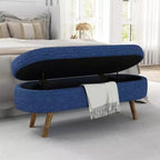 Banc de rangement moderne de 111 cm avec pouf ovale rembourré en lin, banc de bout de lit avec pieds en bois, banc d'entrée pour chambre à coucher, salon