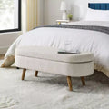 TUYOHW 44 Modern Storage Bench with Linen Upholstered Oval Footstool End of Bed Bench with Wood Legs Entryway Bench for Bedroom, Living Room