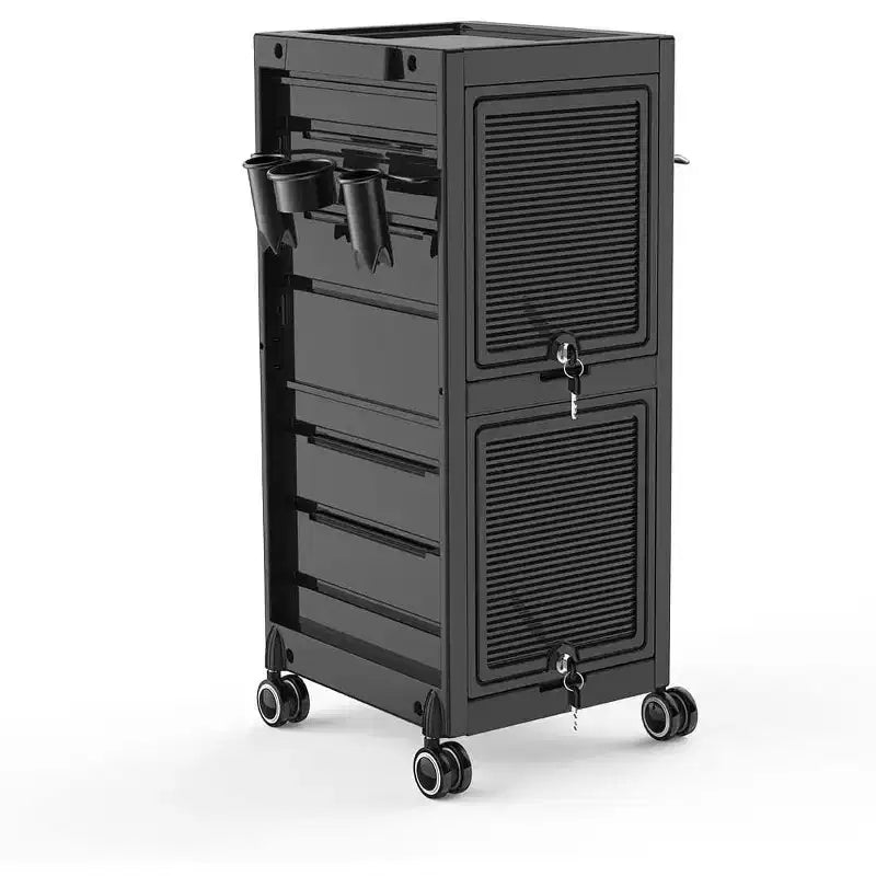 COZONY Salon Trolley Cart Lockable Rolling Cart with Wheels, Rolling Cart with Drawers, Beauty Salon Rolling Trolley Cart with 6 Trays & Tool Holders