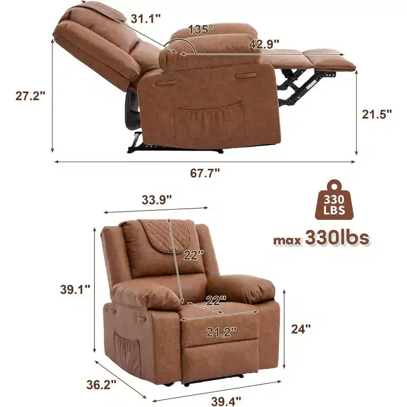 Fauteuil de massage inclinable surdimensionné, canapé simple en cuir PU avec massage par vibration, fauteuil inclinable manuel pour salon et et chambre à coucher