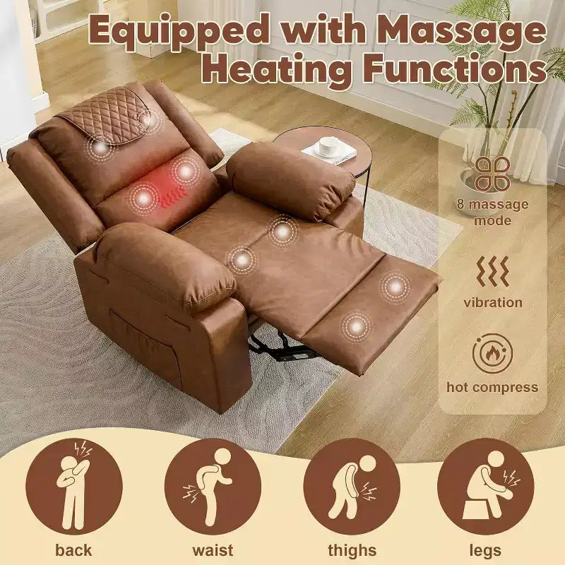 Fauteuil de massage inclinable surdimensionné, canapé simple en cuir PU avec massage par vibration, fauteuil inclinable manuel pour salon et et chambre à coucher
