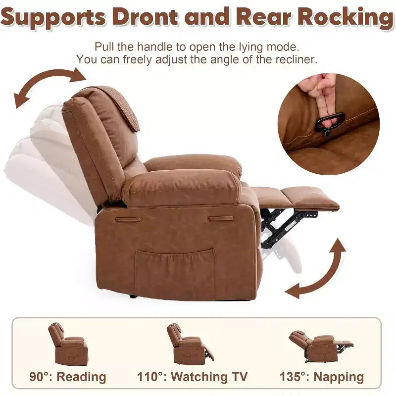 Fauteuil de massage inclinable surdimensionné, canapé simple en cuir PU avec massage par vibration, fauteuil inclinable manuel pour salon et et chambre à coucher