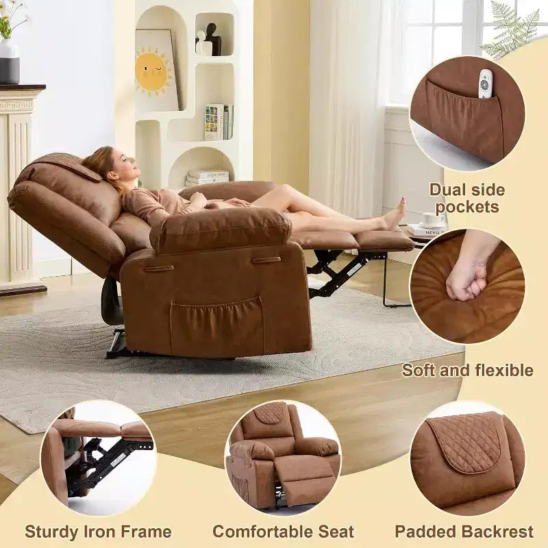Fauteuil de massage inclinable surdimensionné, canapé simple en cuir PU avec massage par vibration, fauteuil inclinable manuel pour salon et et chambre à coucher