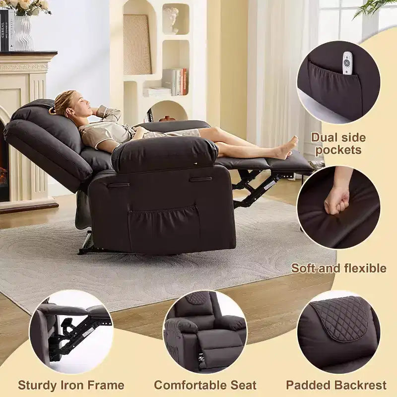 Fauteuil de massage inclinable surdimensionné, canapé simple en cuir PU avec massage par vibration, fauteuil inclinable manuel pour salon et et chambre à coucher