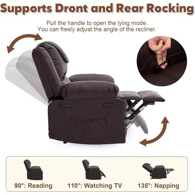 Fauteuil de massage inclinable surdimensionné, canapé simple en cuir PU avec massage par vibration, fauteuil inclinable manuel pour salon et et chambre à coucher
